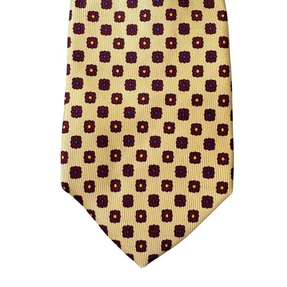 Drakes Barneys New York Silk Tie Yellow Floral Medallion Hand Made England 3.5"